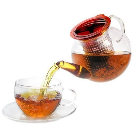 "Finum Tea control 1.2" Colour: Red glass teapot (1.2Ltr.) + filter insert in a sales box